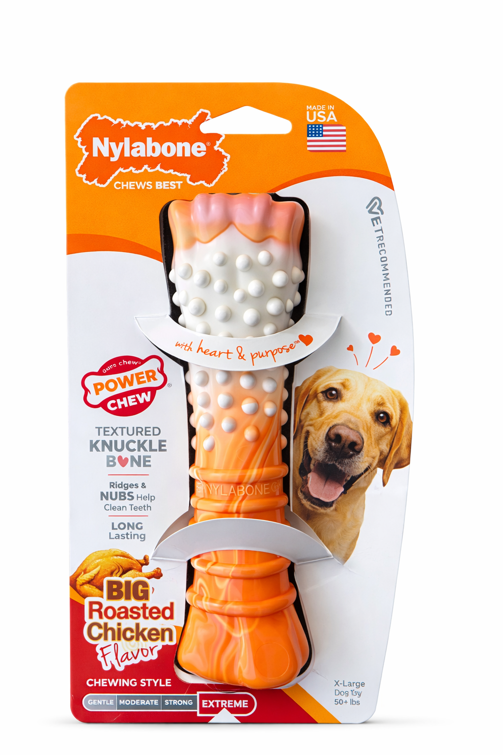 Nylabone Power Chew Textured Bone – 70th Birthday Edition (Orange Swirl) (XS, M, XL)