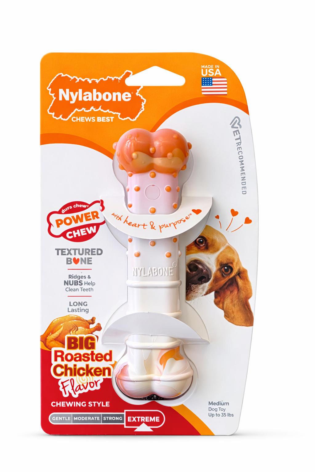 Nylabone Power Chew Textured Bone – 70th Birthday Edition (Orange Swirl) (XS, M, XL)