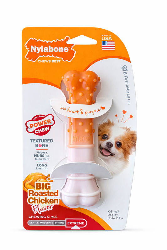 Nylabone Power Chew Textured Bone – 70th Birthday Edition (Orange Swirl) (XS, M, XL)