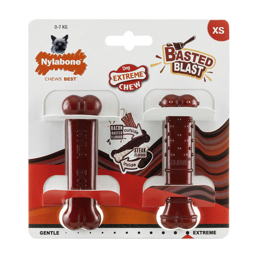 Nylabone Power Chew Basted Blast Textured Bone – für starke & extreme Kauer (XS, S, M, L, XL)