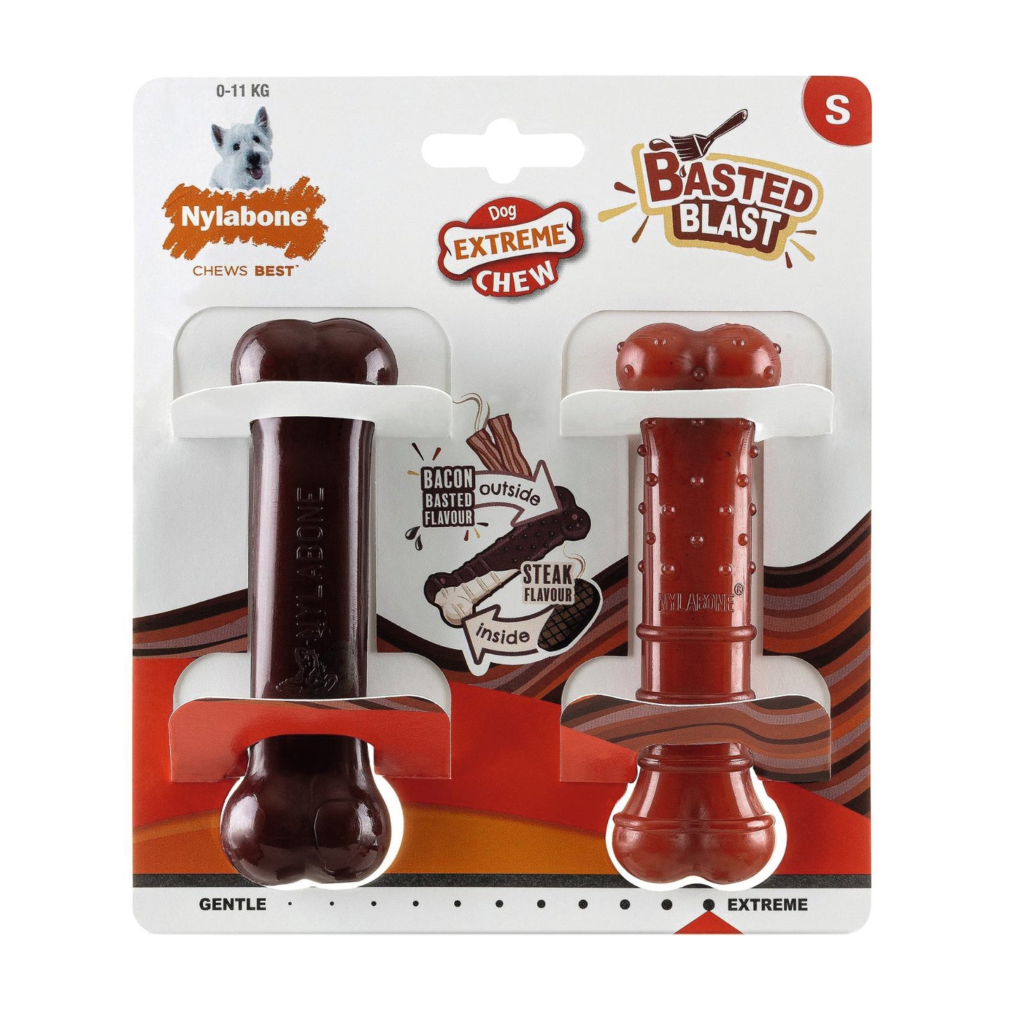 Nylabone Power Chew Basted Blast Textured Bone – für starke & extreme Kauer (XS, S, M, L, XL)