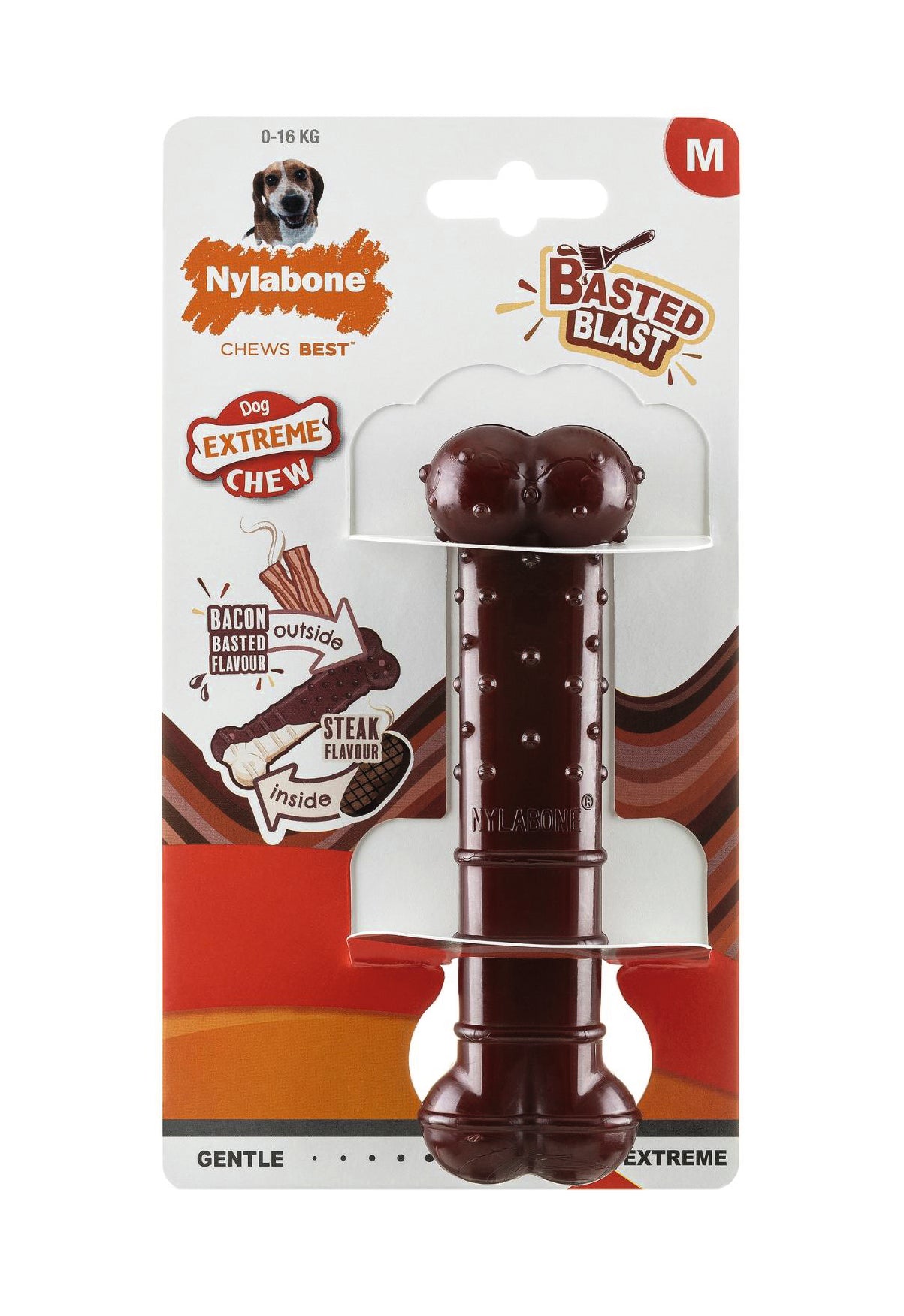 Nylabone Power Chew Basted Blast Textured Bone – für starke & extreme Kauer (XS, S, M, L, XL)