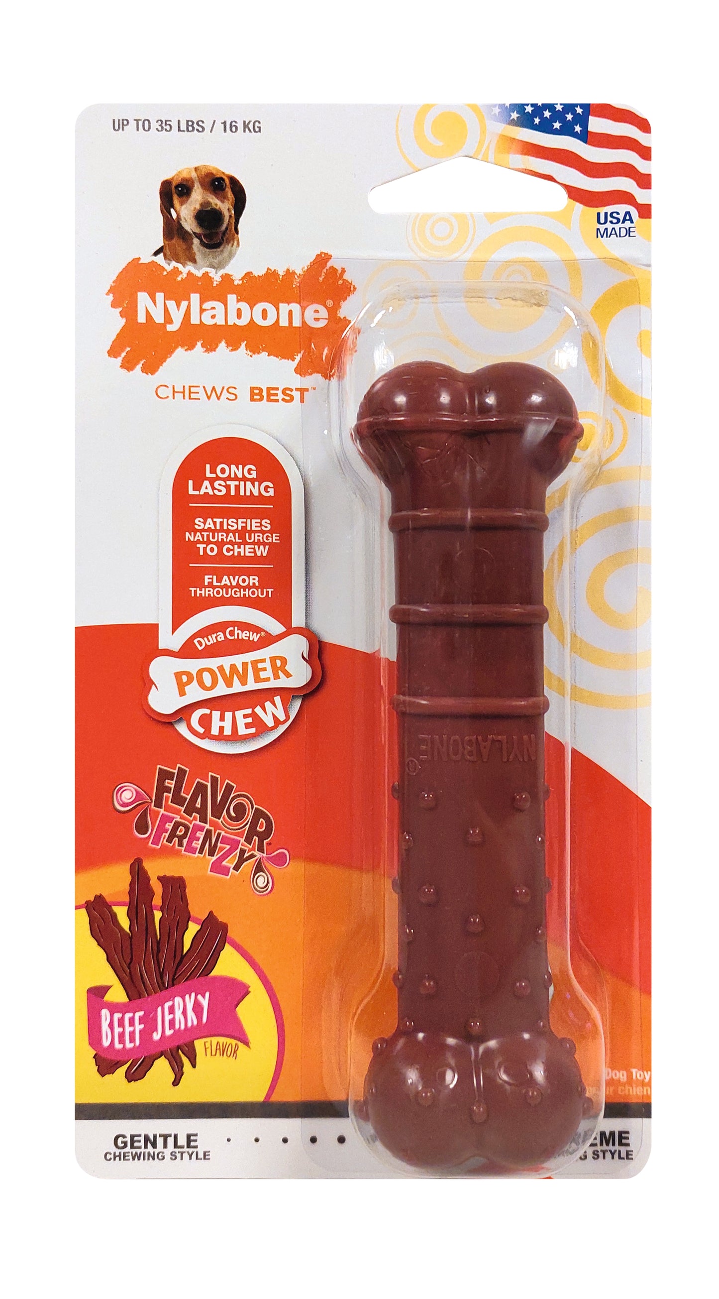 Nylabone Flavor Frenzy Power Chew – Beef Jerky – Kauspielzeug für starke Kauer (S, M, L, XL)