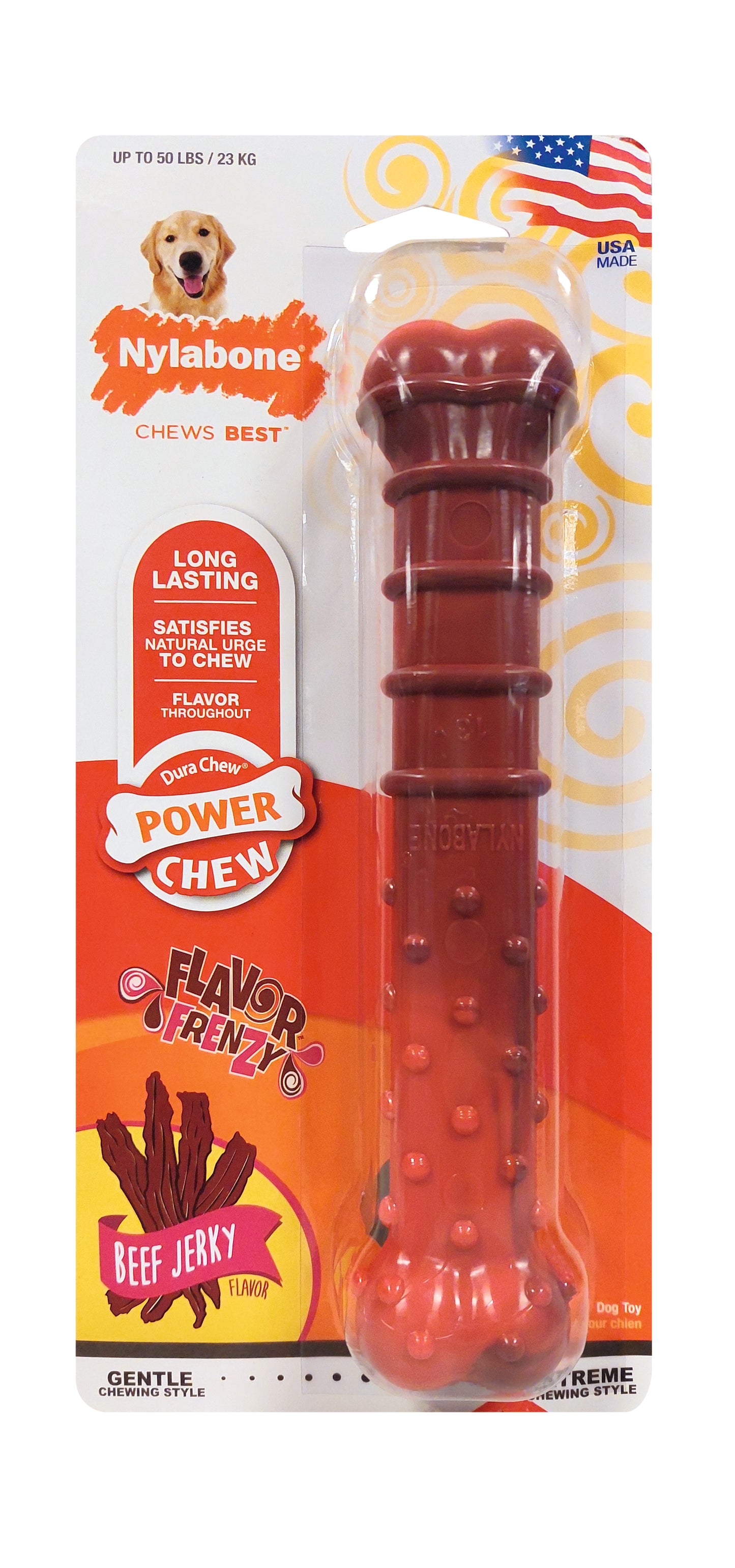 Nylabone Flavor Frenzy Power Chew – Beef Jerky – Kauspielzeug für starke Kauer (S, M, L, XL)
