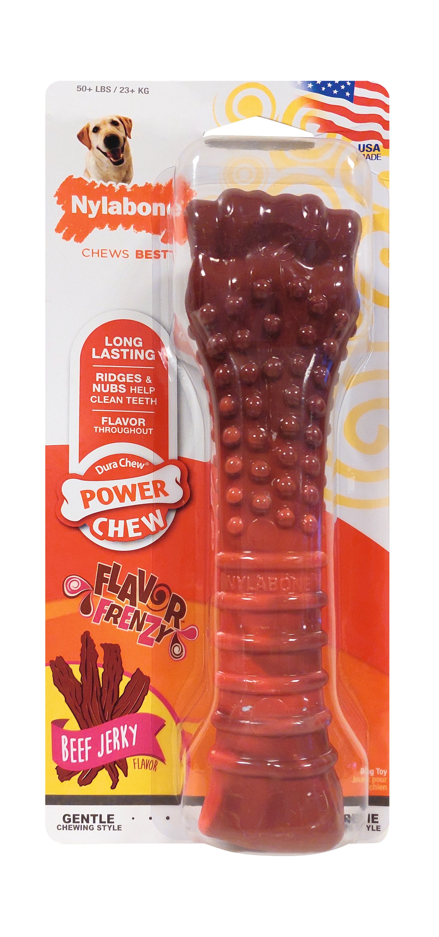 Nylabone Flavor Frenzy Power Chew – Beef Jerky – Kauspielzeug für starke Kauer (S, M, L, XL)
