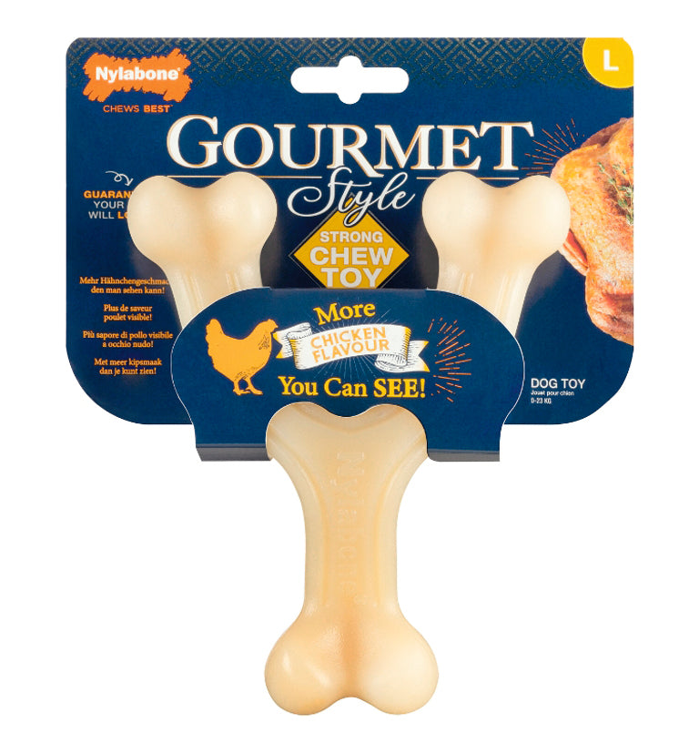 Nylabone Gourmet Style Strong Chew Wishbone Chicken (Größe S & L)