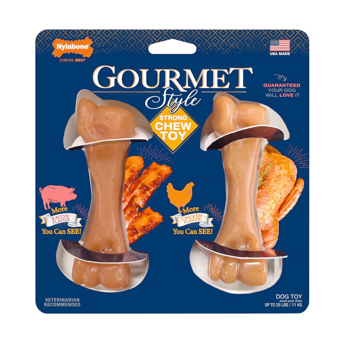 Nylabone Gourmet Style Strong Chew Femur Twin Pack Chicken & Bacon S
