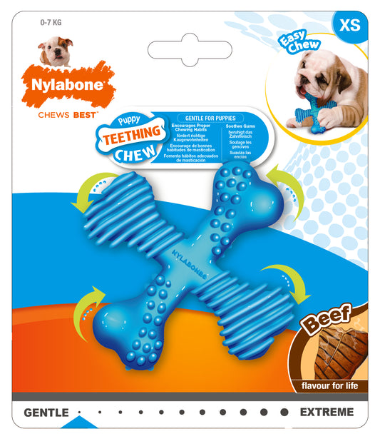 Nylabone Puppy X Bone – Kauspielzeug für Welpen im Zahnwechsel (Beef-Geschmack) XS