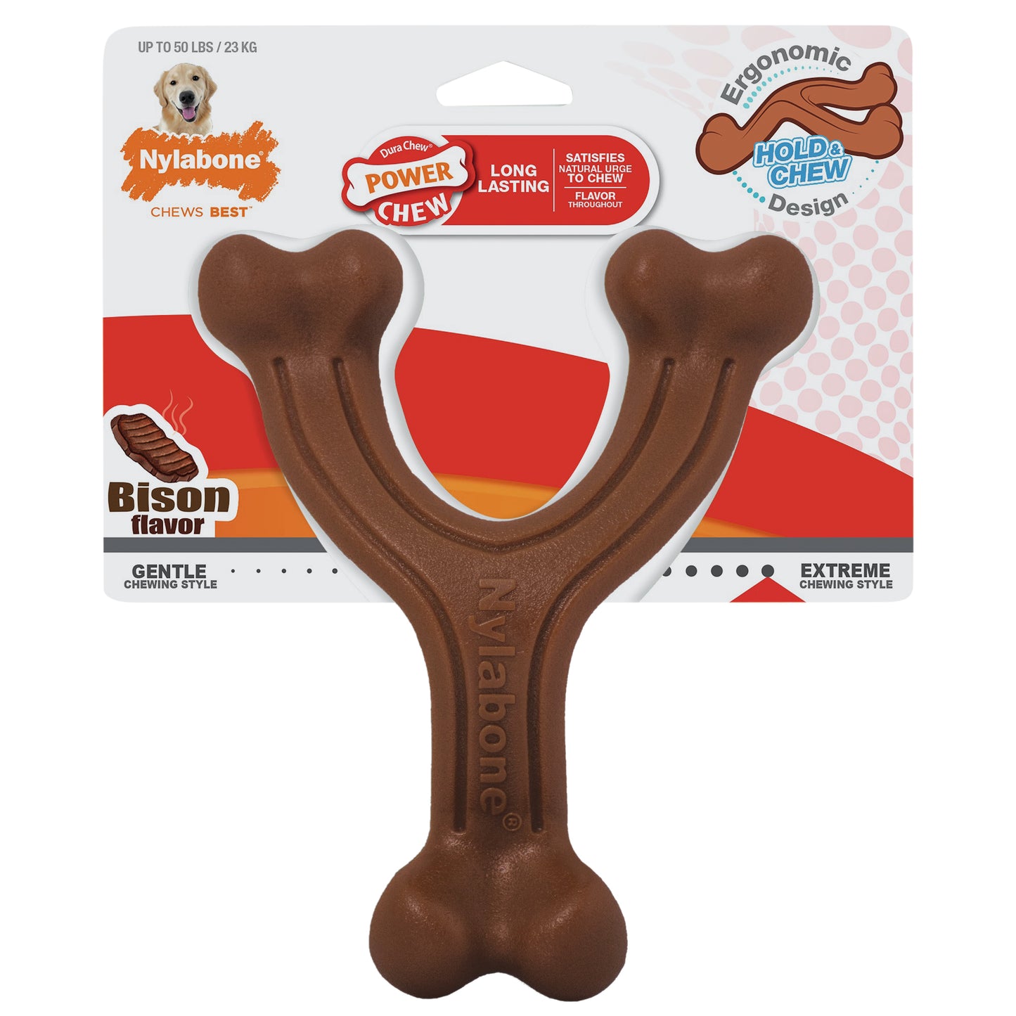 Nylabone Power Chew Ergonomic Hold & Chew Wishbone – für starke & extreme Kauer (S & L)